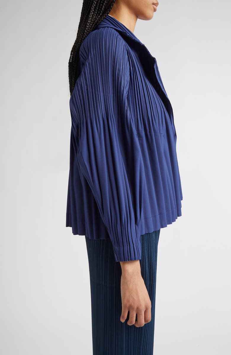 Pleats Please Issey Miyake Smooth Pleated Coat, Alternate, color, Navy