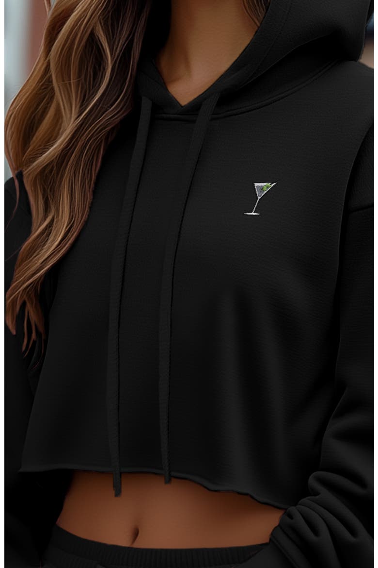 Martini Cropped Hoodie, Alternate, color, Black