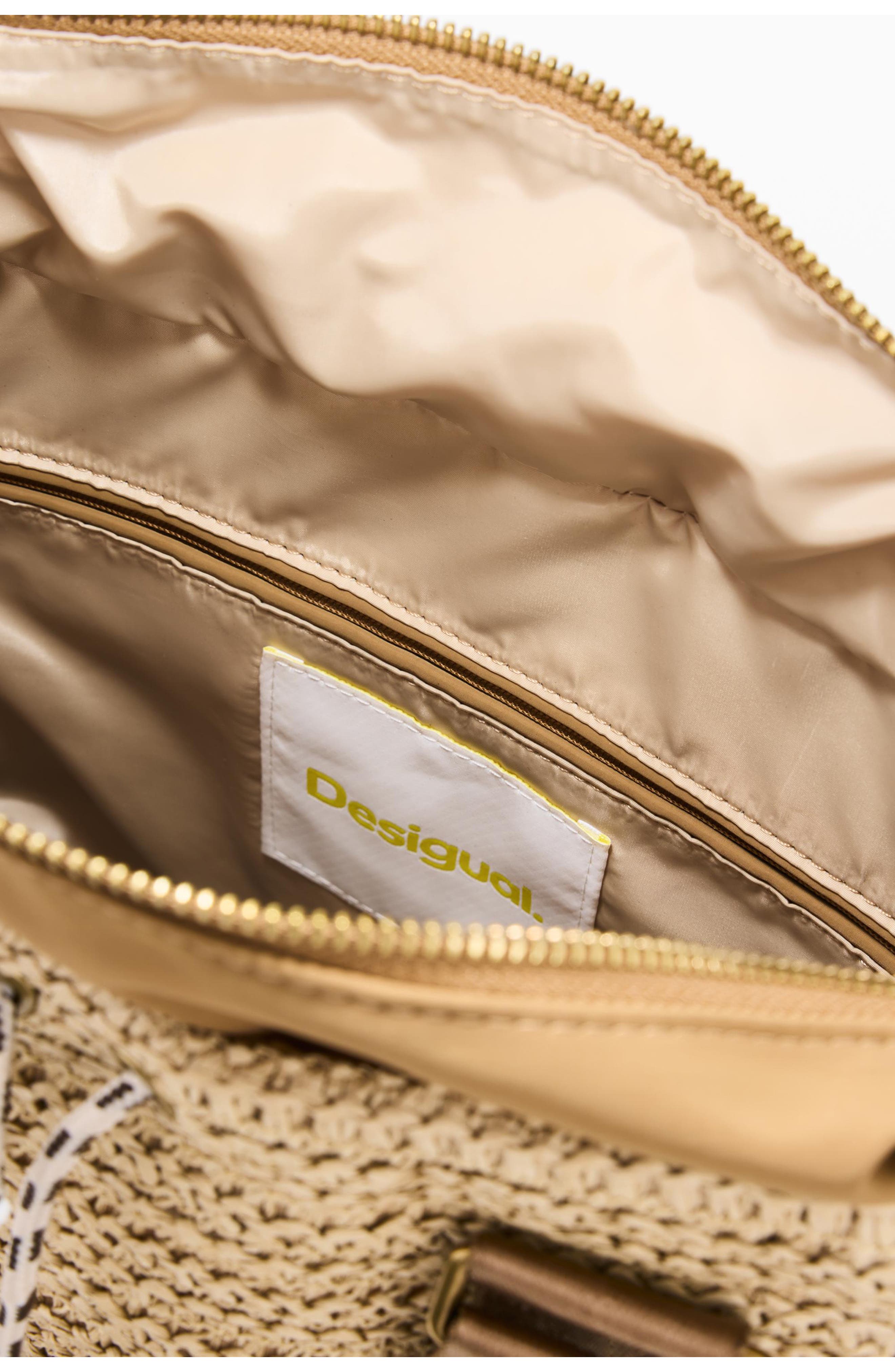 Desigual Medium Voyager Raffia Backpack, Alternate, color, Dark Beige