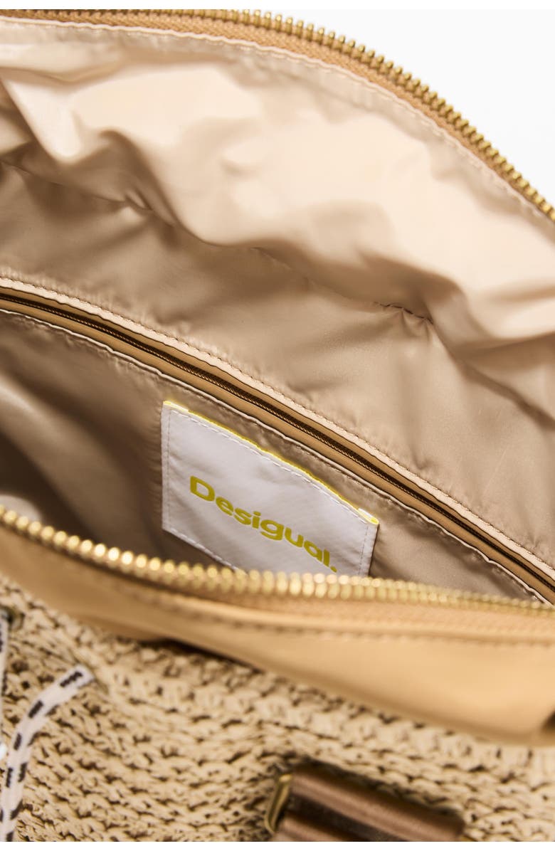 Desigual Medium Voyager Raffia Backpack, Alternate, color, Dark Beige