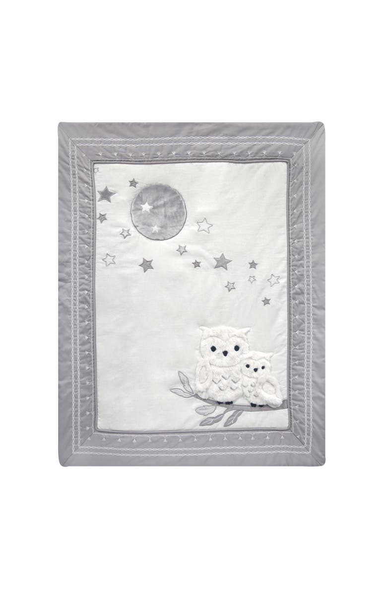Lambs & Ivy Luna Celestial Owl 4-Piece Nursery Baby Crib Bedding Set, Alternate, color, Gray