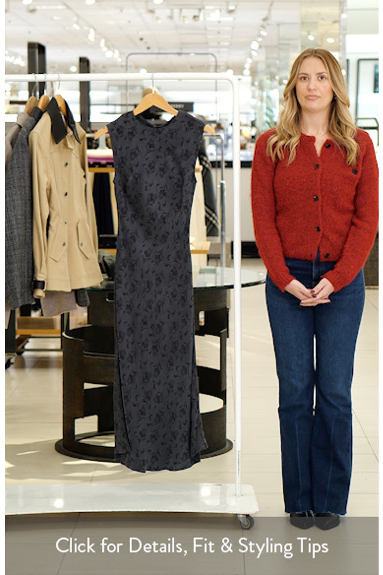 Satin Floral Jacquard Cap Sleeve Midi Dress video