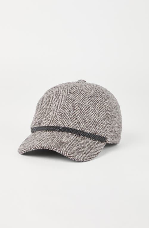 Brunello Cucinelli Tweed Baseball Cap With Monili In Brown