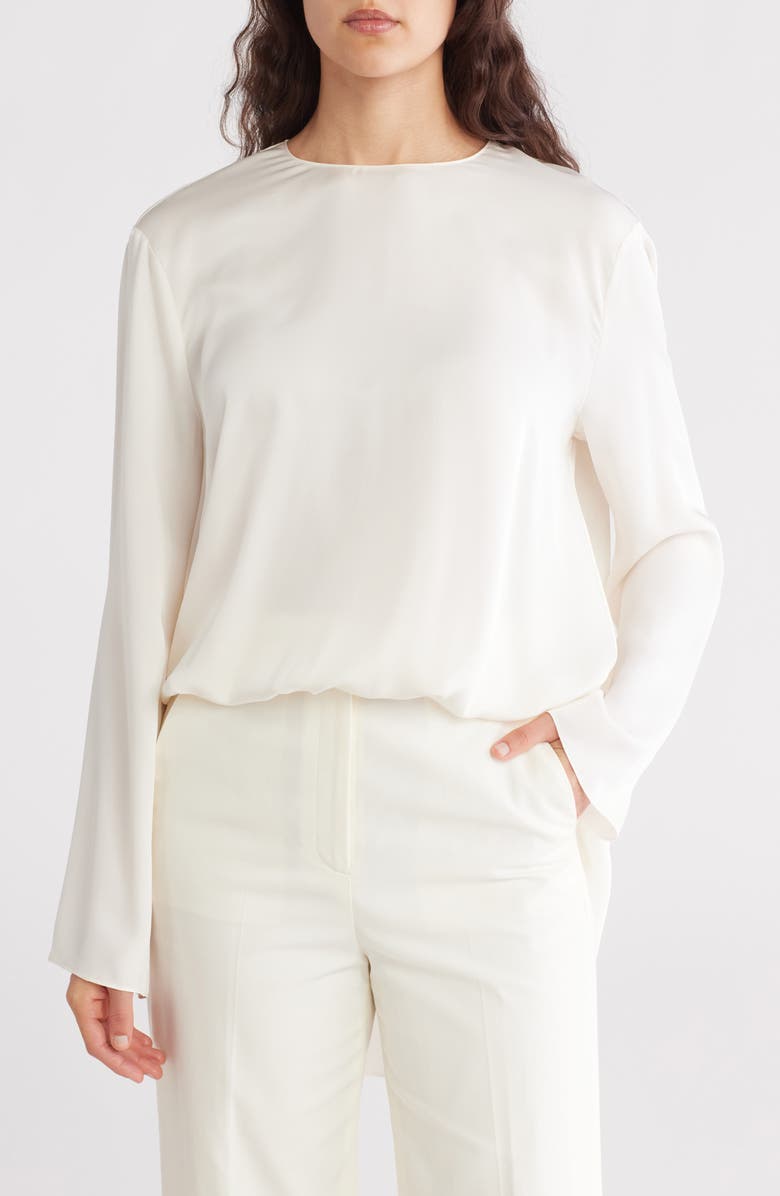Theory Long Sleeve Silk Cape Top, Main, color, Ivory