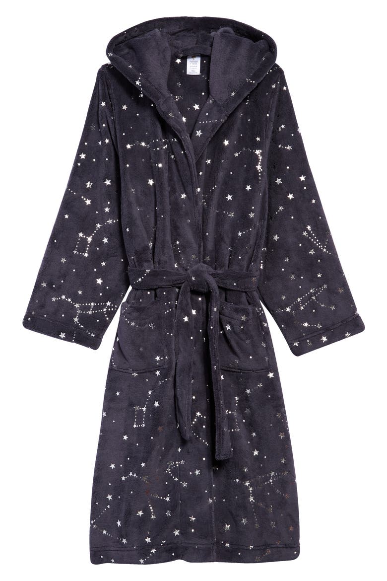 x Smithsonian Hooded Plush Robe, Main, color, NAVY CHARCOAL CONSTELLATIONS