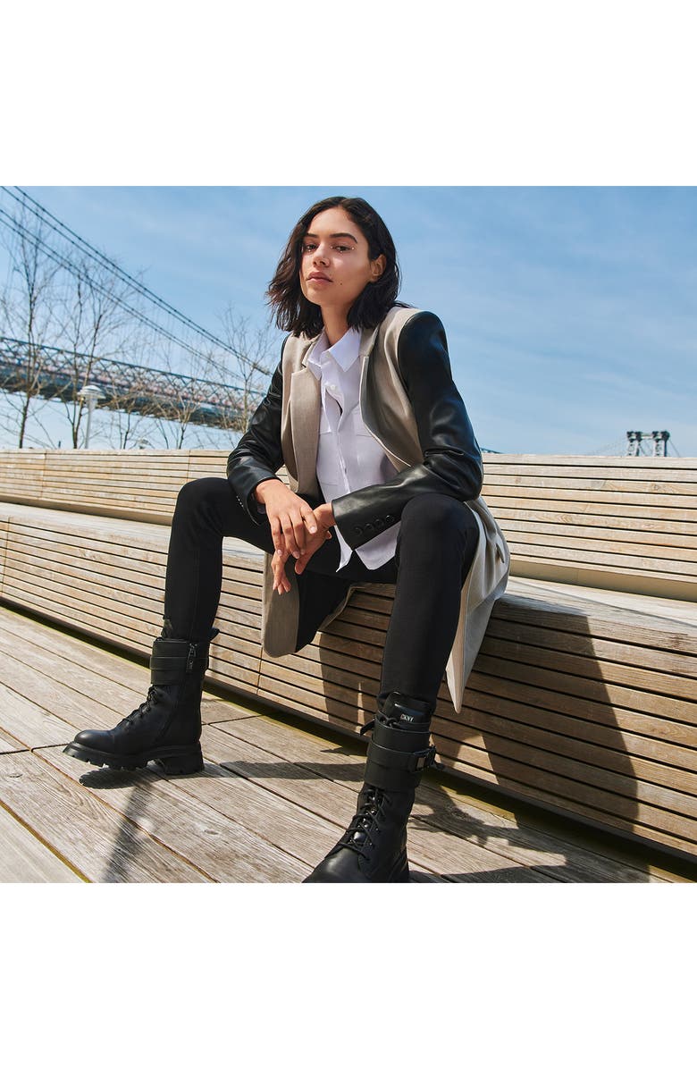 DKNY Mixed Media Faux Leather Sleeve Jacket, Alternate, color,