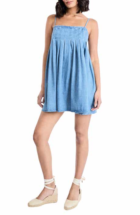 Cotton Blend Chambray Trapeze Minidress
