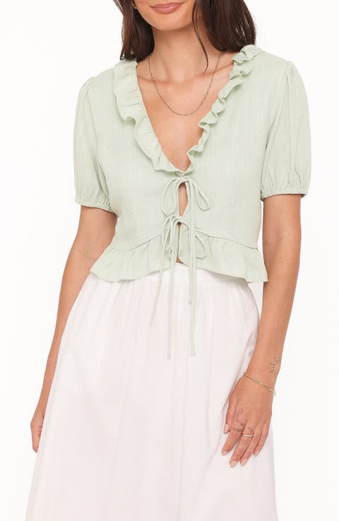 Andra Tie Front Puff Sleeve Crop Top