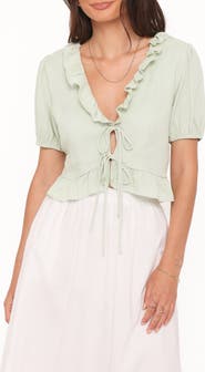 Petal & Pup Andra Tie Front Puff Sleeve Crop Top
