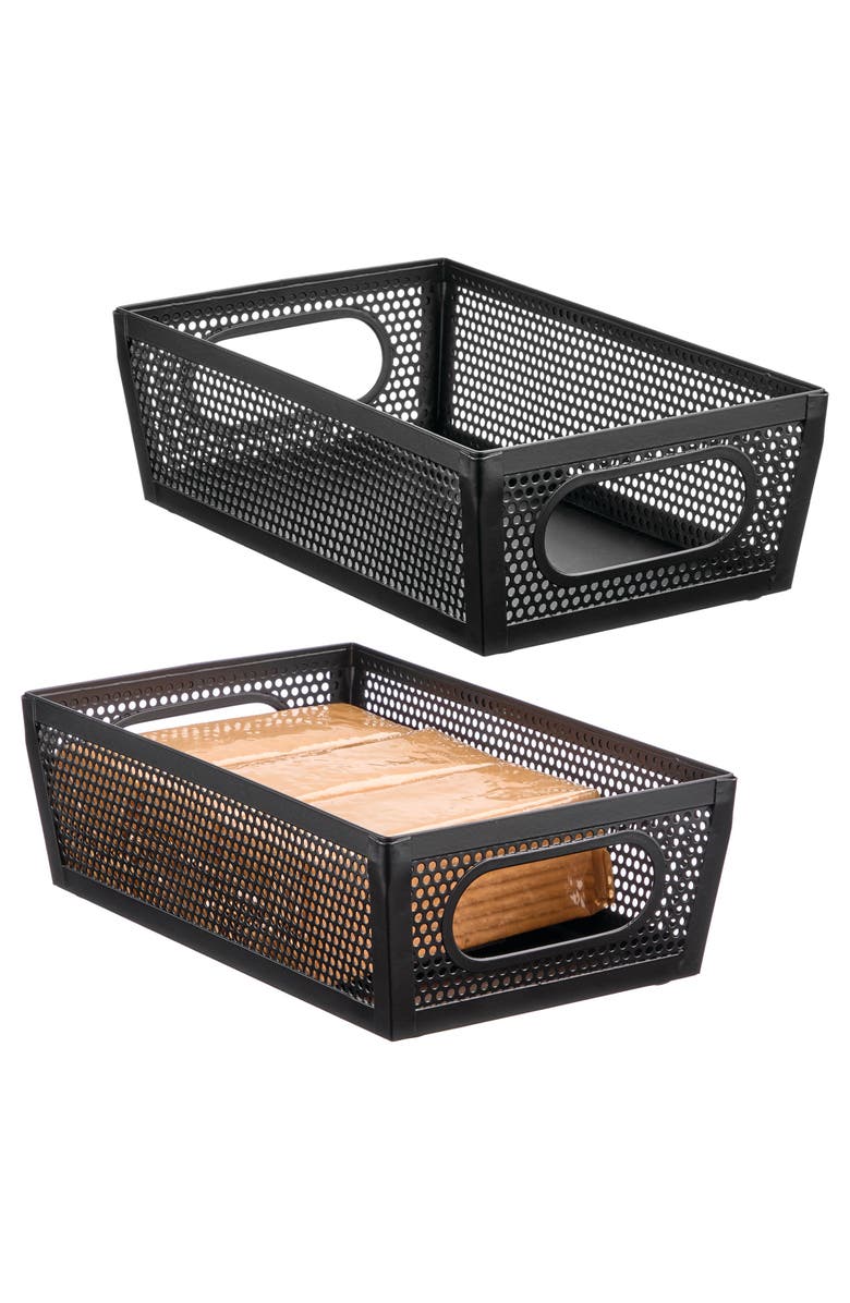 mDesign Perforated Metal Storage Bin with Handles - Set of 2 - Matte Black, Alternate, color, Matte Black