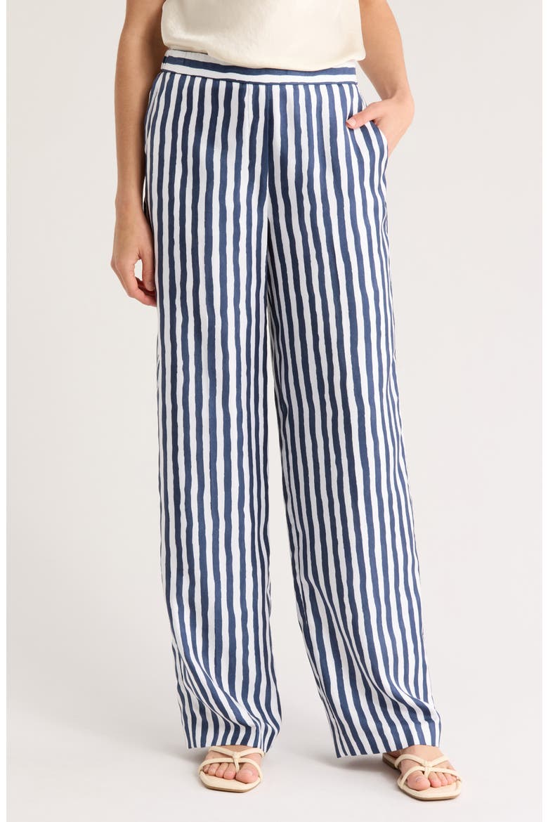 Relax Stripe Silk Pull-On Pants, Main, color, BLMU