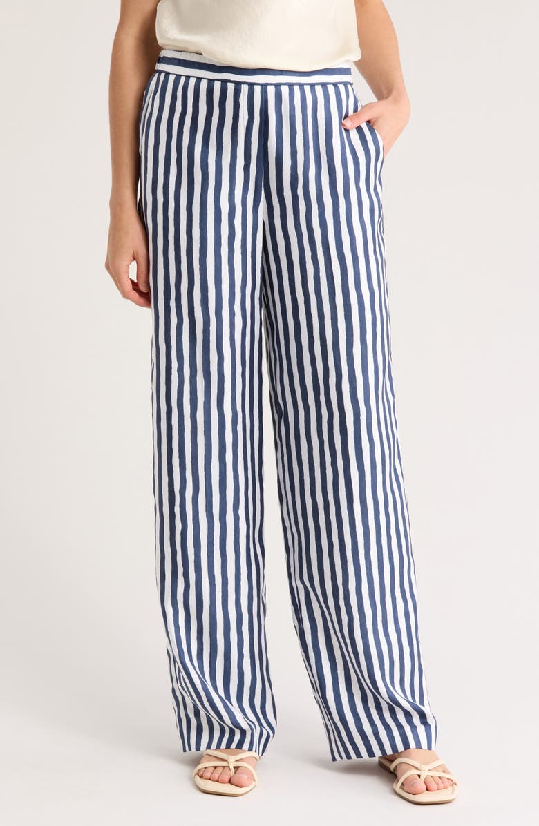 Theory Relax Stripe Silk Pull-On Pants, Main, color, Blue Multi - G0d