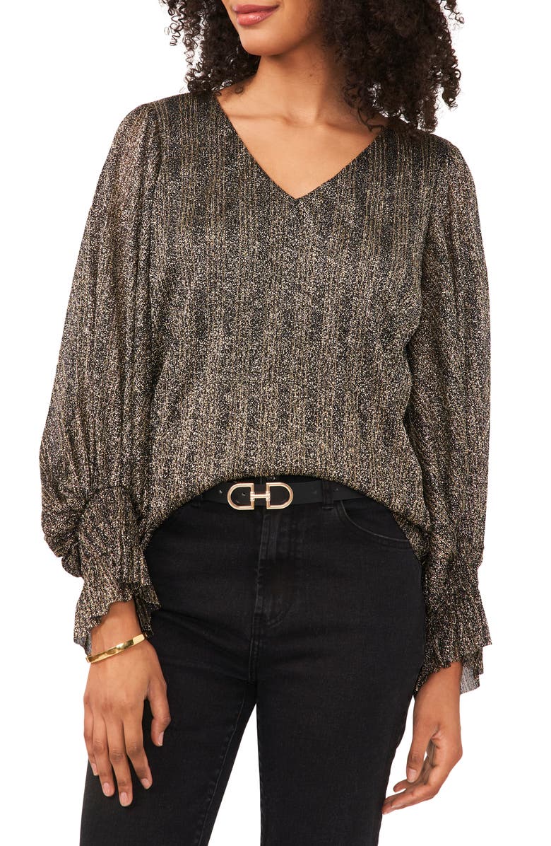 Vince Camuto Metallic Stripe Long Sleeve Top, Main, color, 