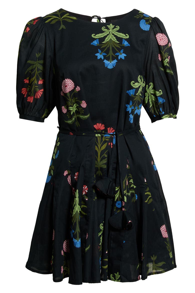 Deliah Floral Print Godet Minidress, Alternate, color, BLACK-FLORAL