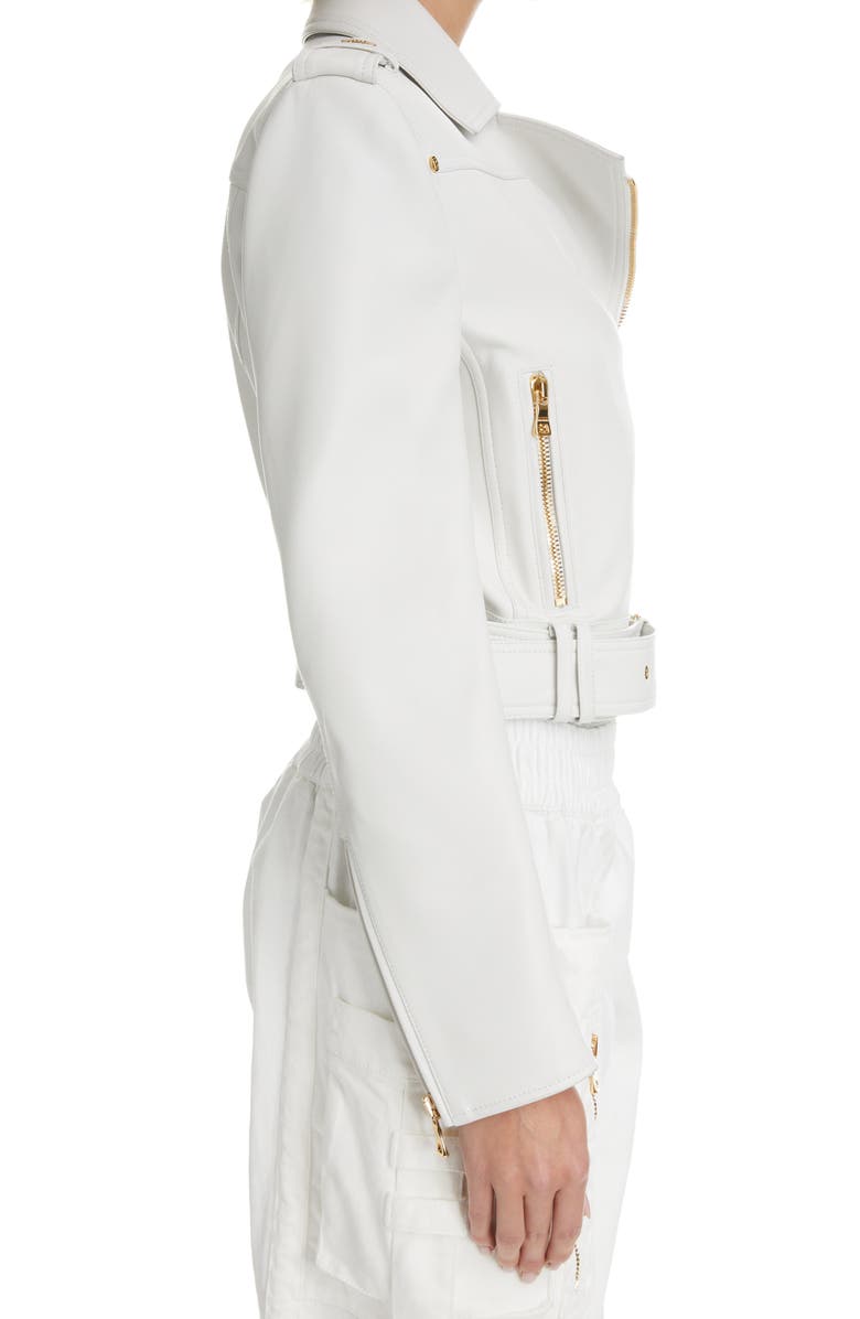 Balmain Belted Leather Biker Jacket, Alternate, color,