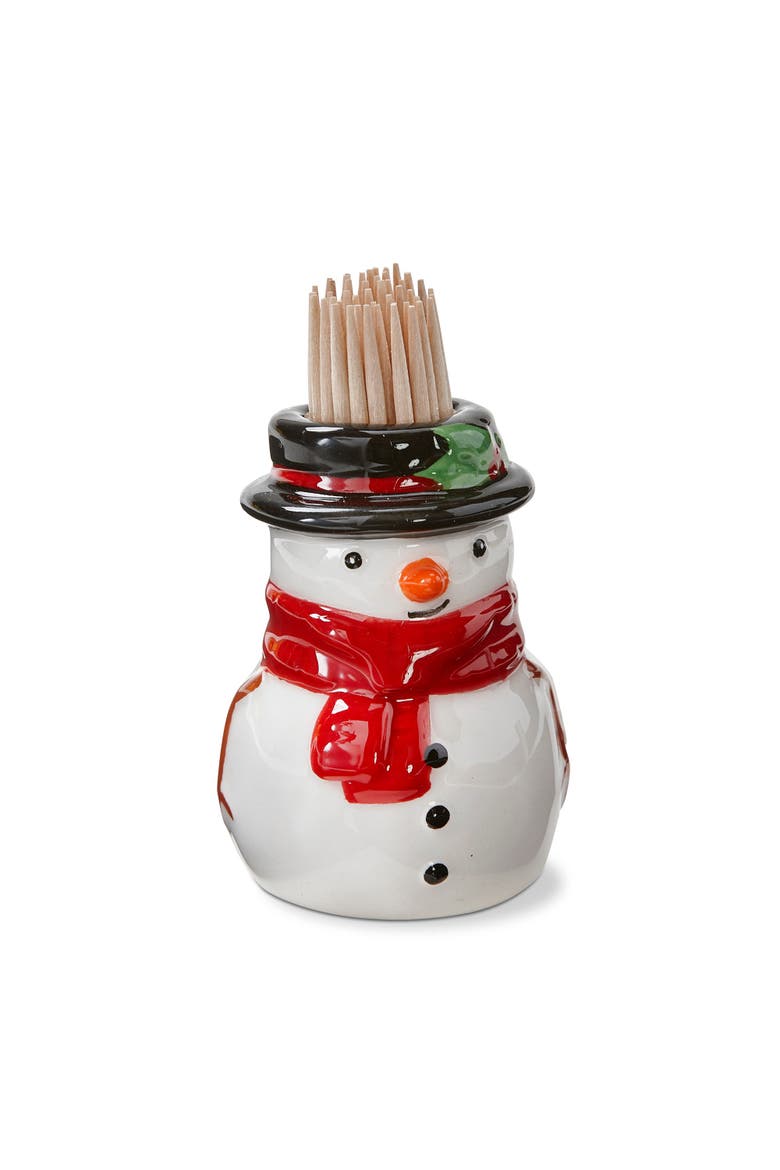 Snowman Toothpick Holder Set Ceramic Kitchen Accessory, Main, color, White