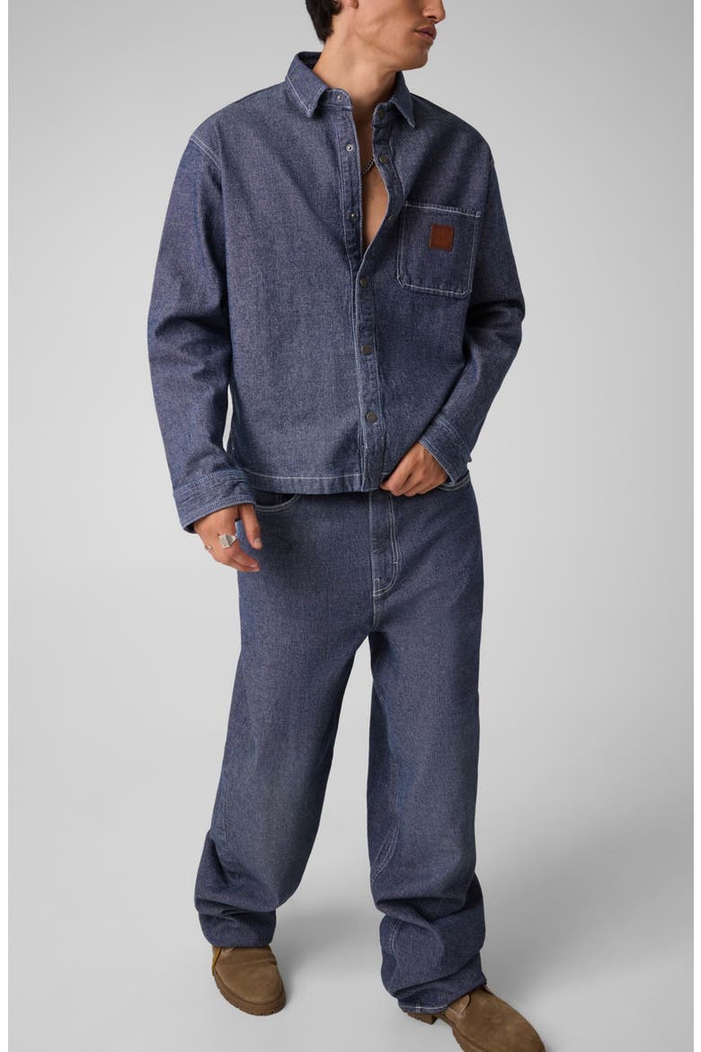 Oversize Cropped Long Sleeve Denim Shirt, Alternate, color, GJ INDIGO CANVAS WASH