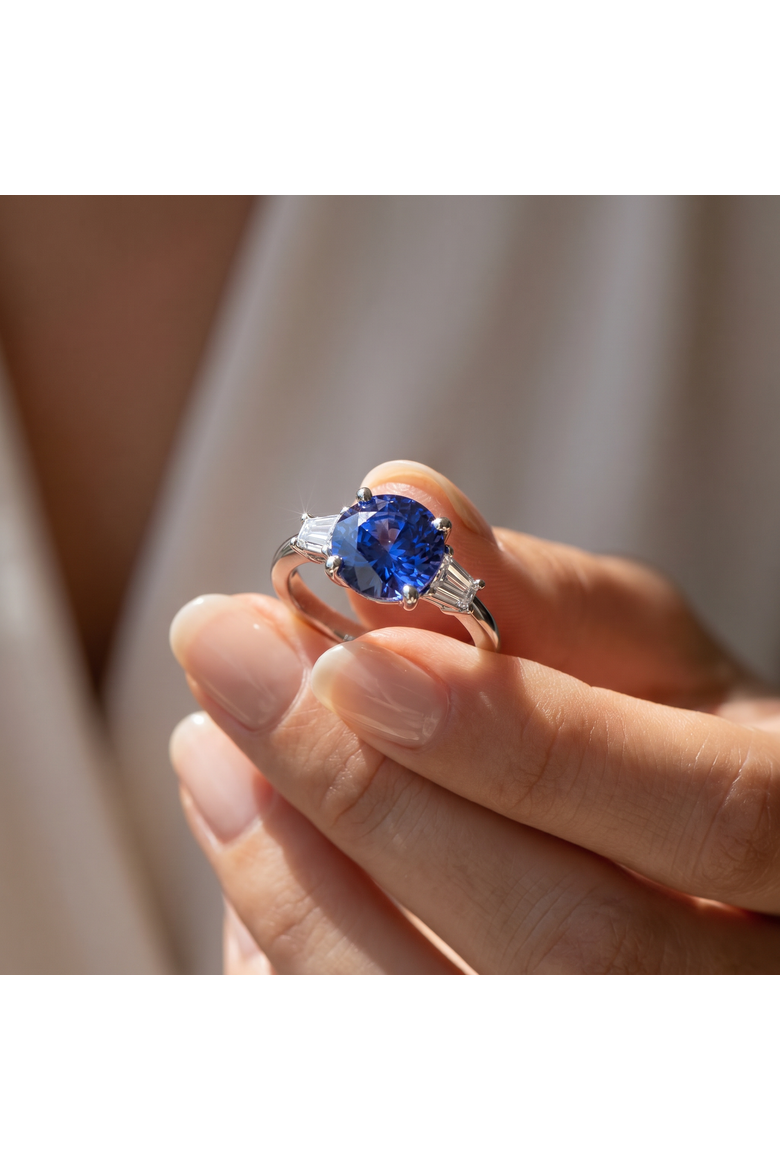 4 3/4Ct Blue Sapphire & Diamond Engagement Anniversary Ring Gold Lab Grown, Alternate, color, 10k White Gold