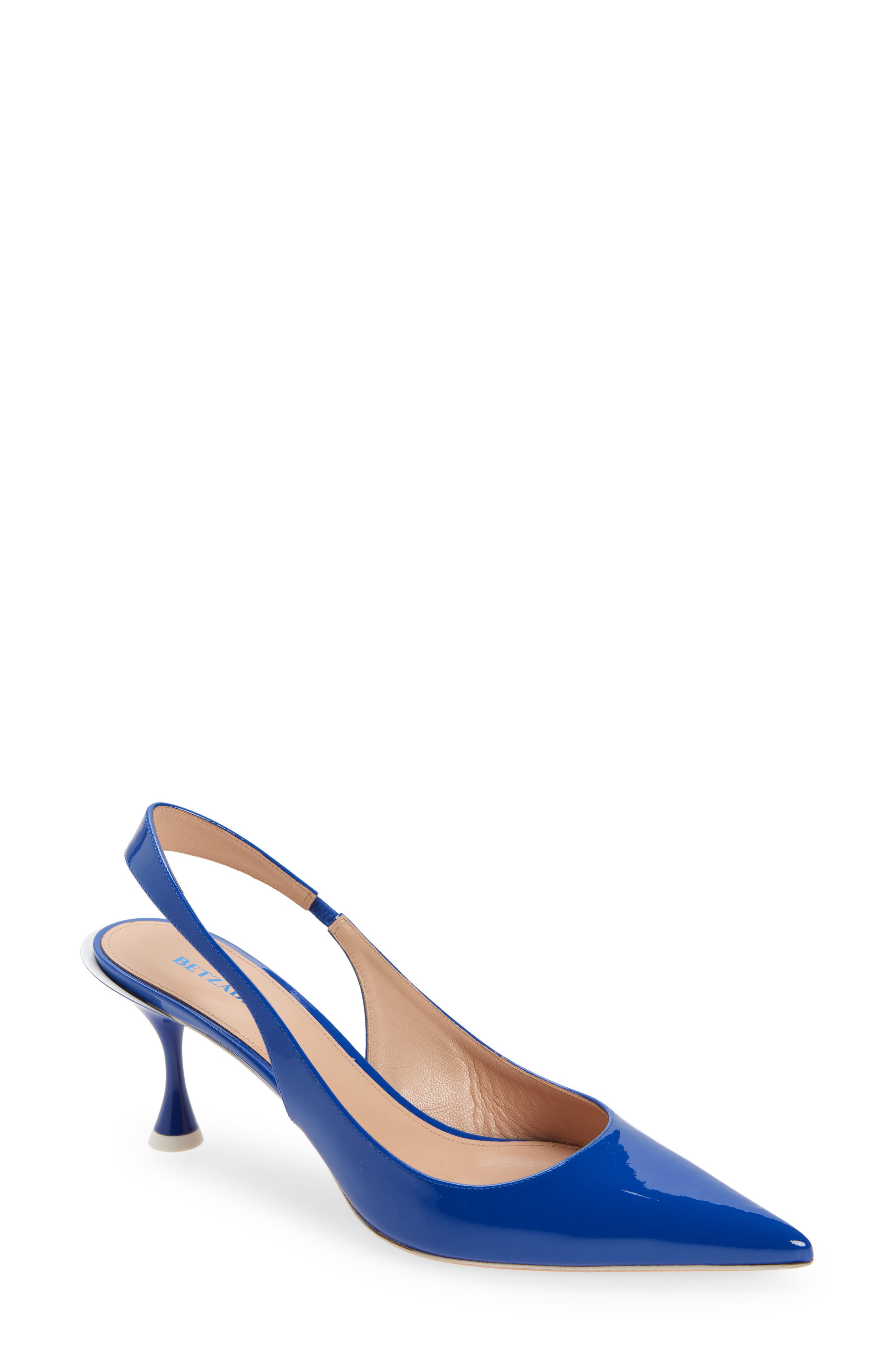 BETZÁBE Lola Pointed Toe Slingback Pump in Blue Patent White Detail 