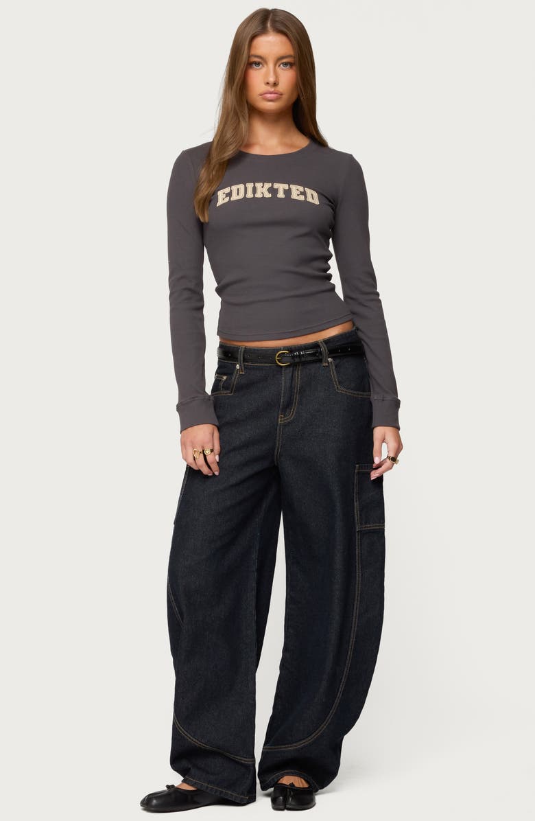 EDIKTED Ribbed Logo Graphic T-Shirt, Alternate, color, Dark-Gray