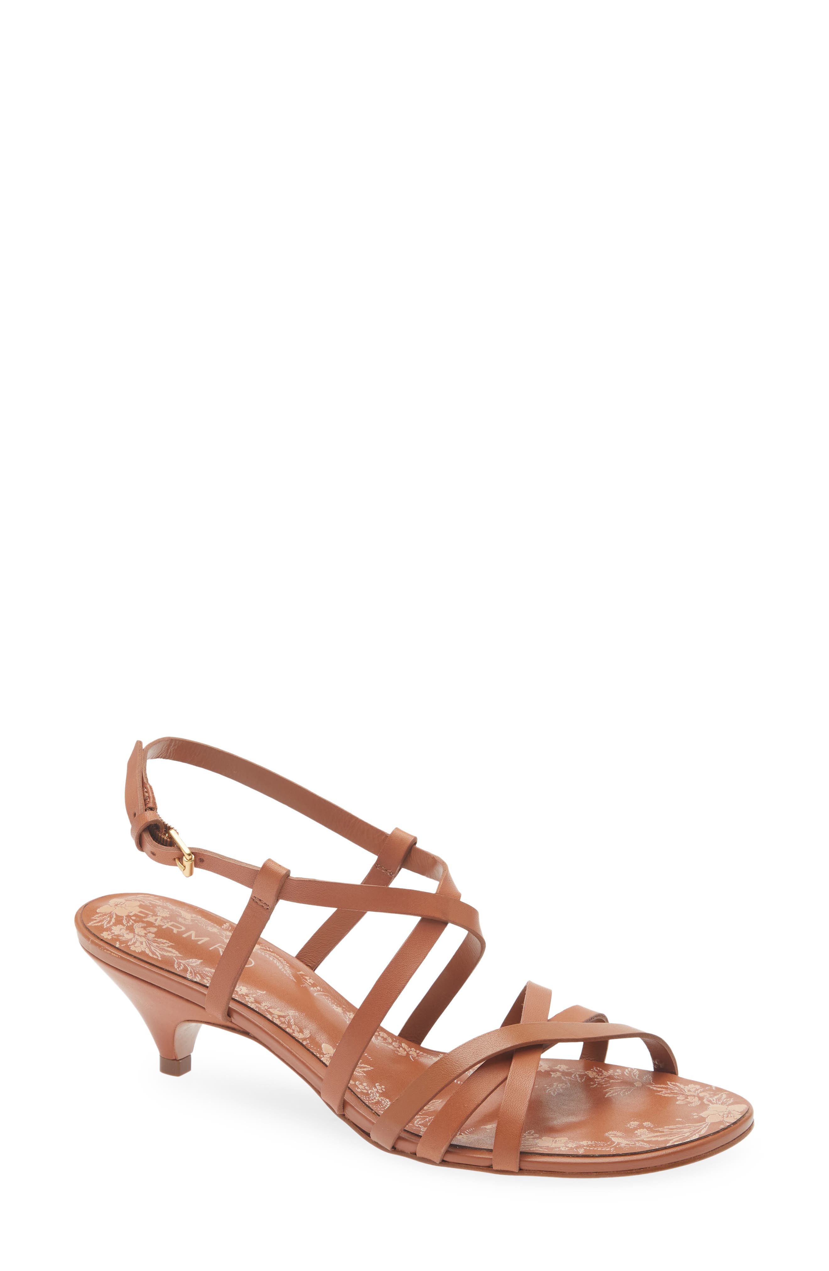 FARM Rio Spring Kitten Heel Leather Sandal, Main, color, Cuoio