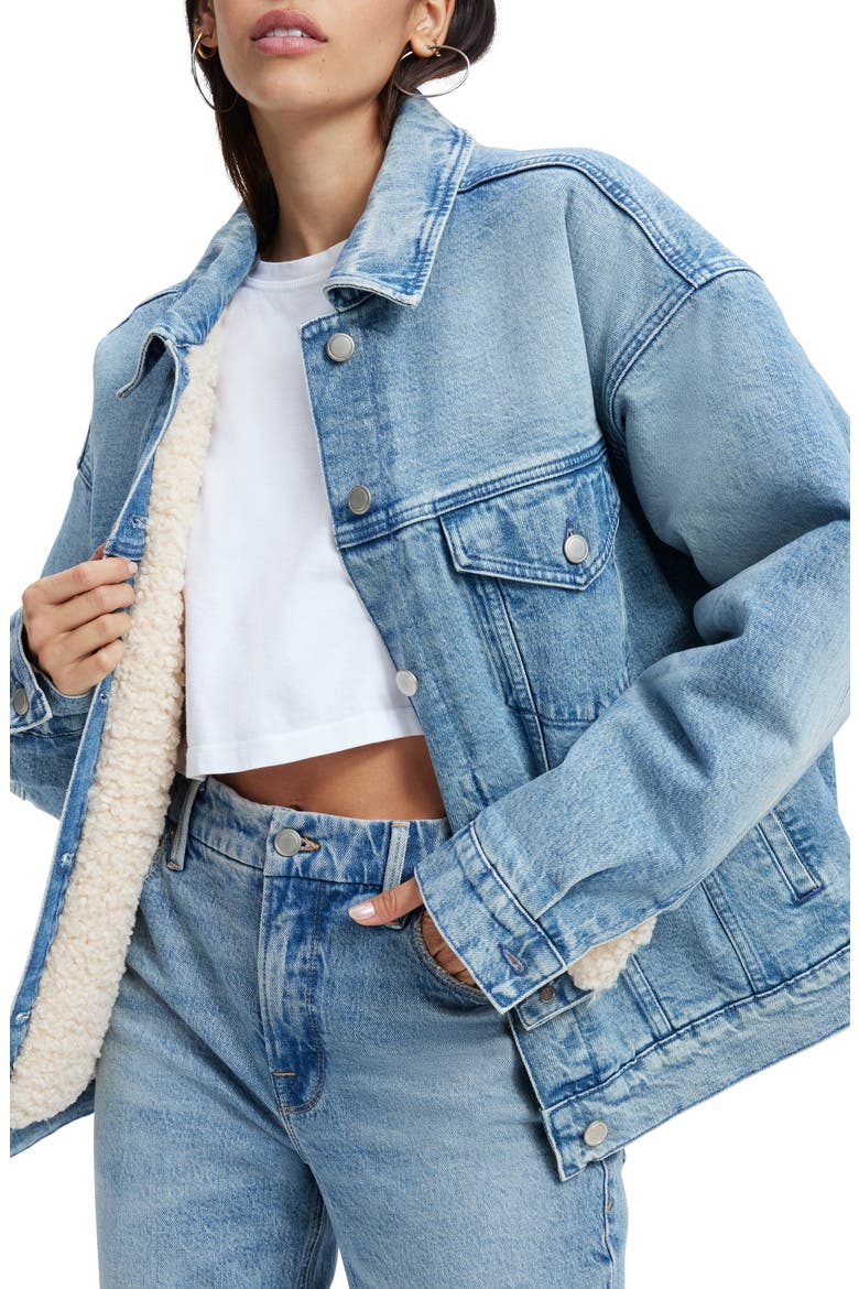 Oversize High Pile Fleece Lined Trucker Jacket, Main, color, INDIGO357