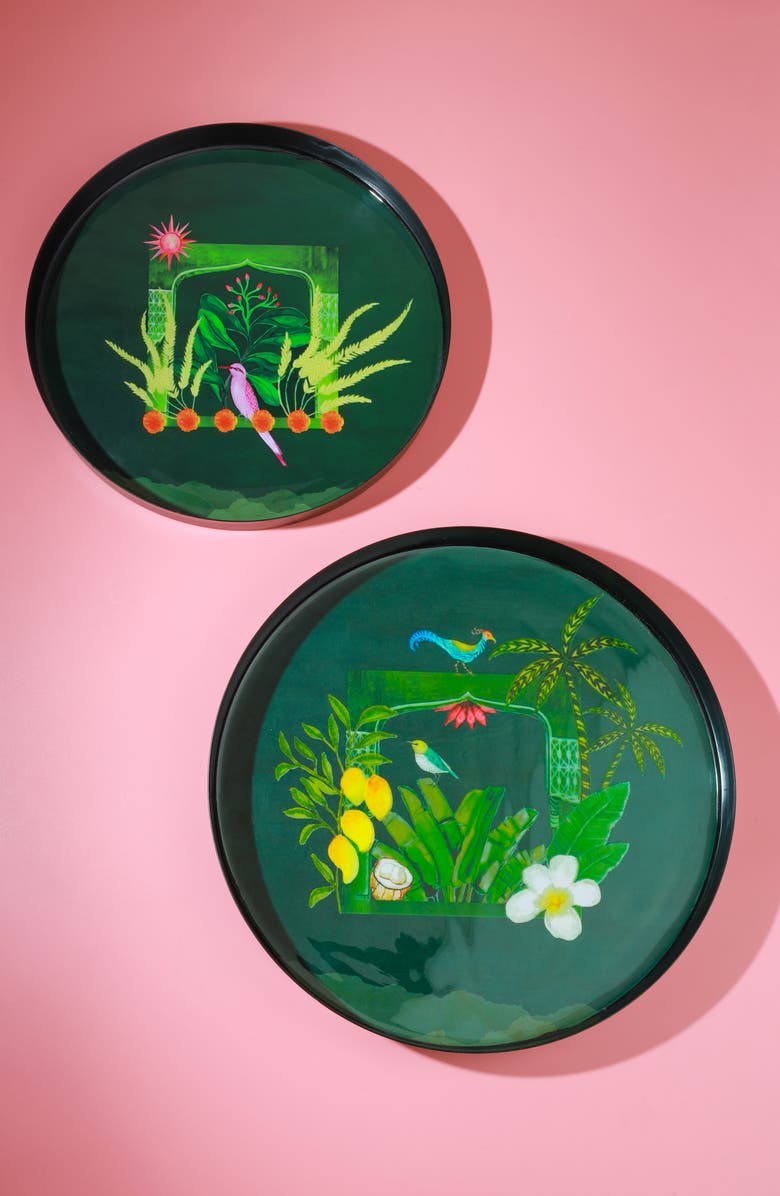 Tiramisu Savanna Pop Set of 2 Metal Trays, Alternate, color, Green Floral