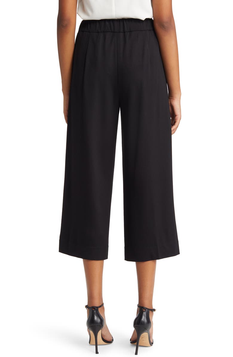 Anne Klein Pleated Wide Leg Crop Pull-On Pants, Alternate, color, Anne Black