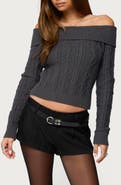 EDIKTED Leta Off the Shoulder Cable Stitch Sweater
