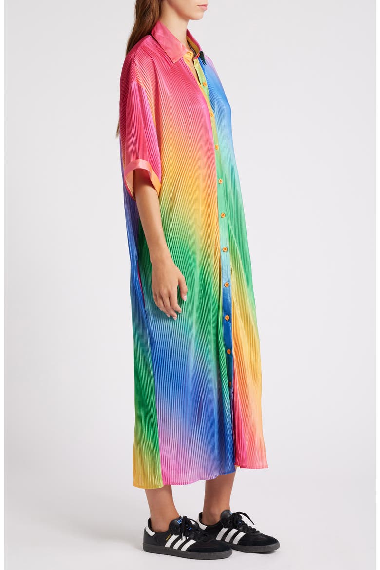 So Far So Good Oversize Plissé Shirt Dress, Alternate, color, PRISMATIC RAINBOW