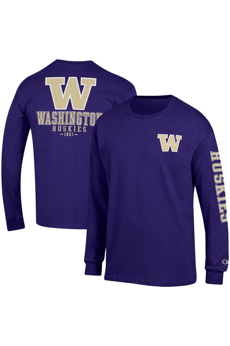 Men's Champion Purple Washington Huskies Team Stack Long Sleeve T-Shirt, Main, color, Purple