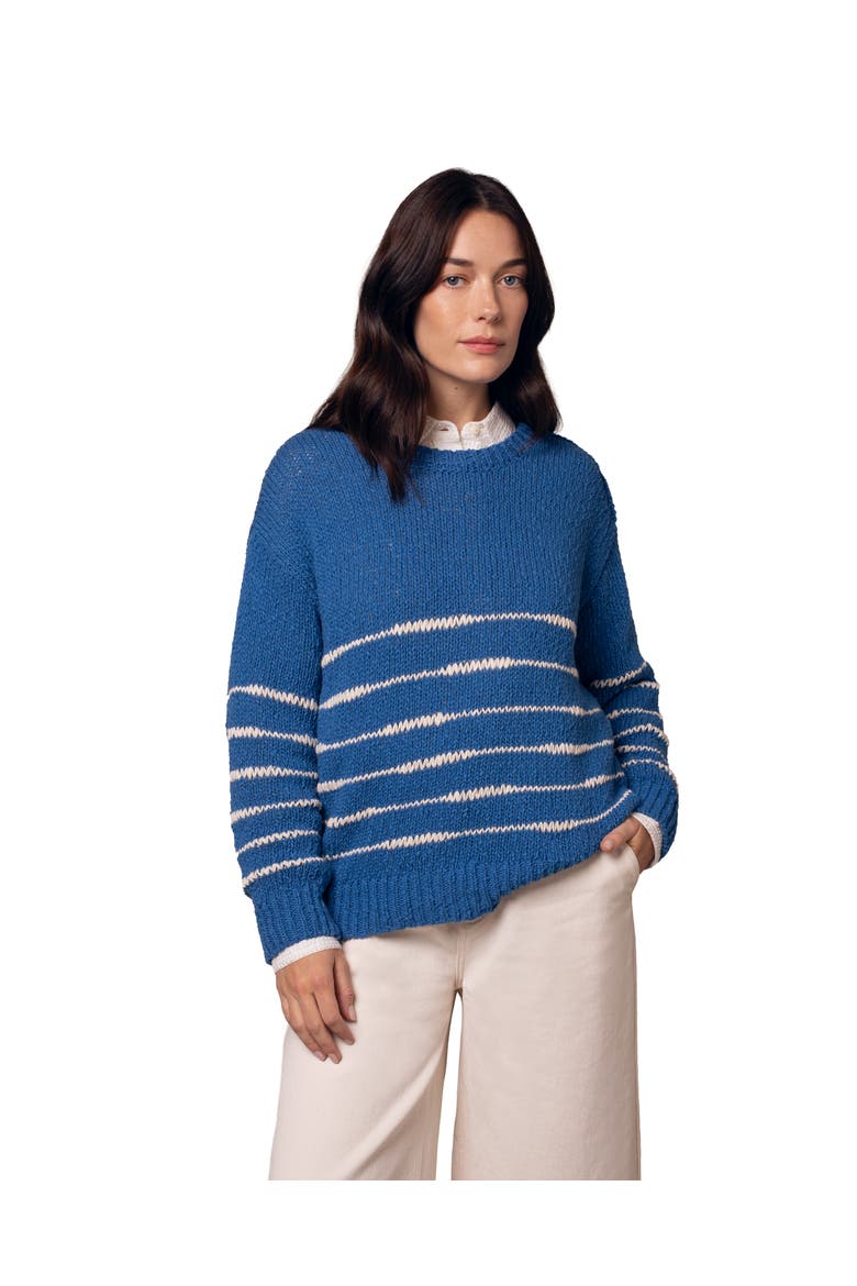 Long Sleeve Drop Stitch Breton Sweater, Main, color, Lapis / Ecru