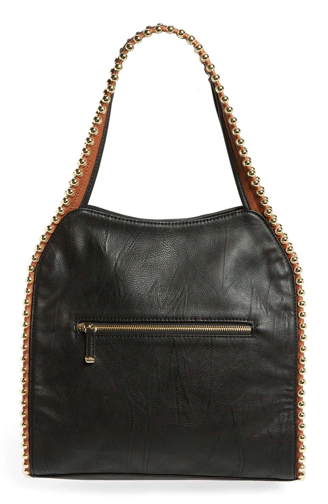Fringe Faux Leather Hobo, Alternate, color, BLACK