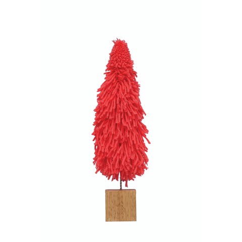 Fabric Yarn Tree with Wood Block Base, Hot Pink