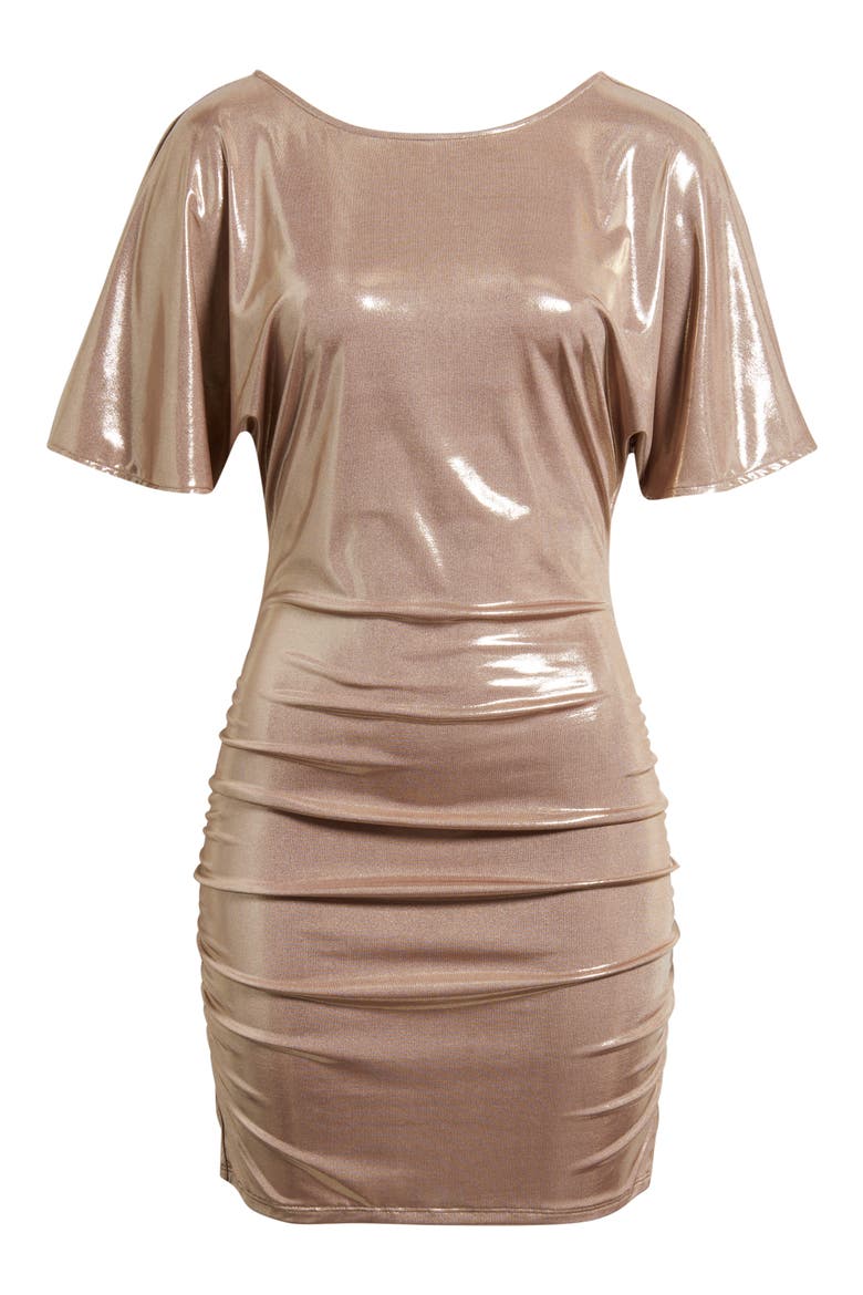 Crystal Ruched Lamé Minidress, Alternate, color, BGE OVRFLO