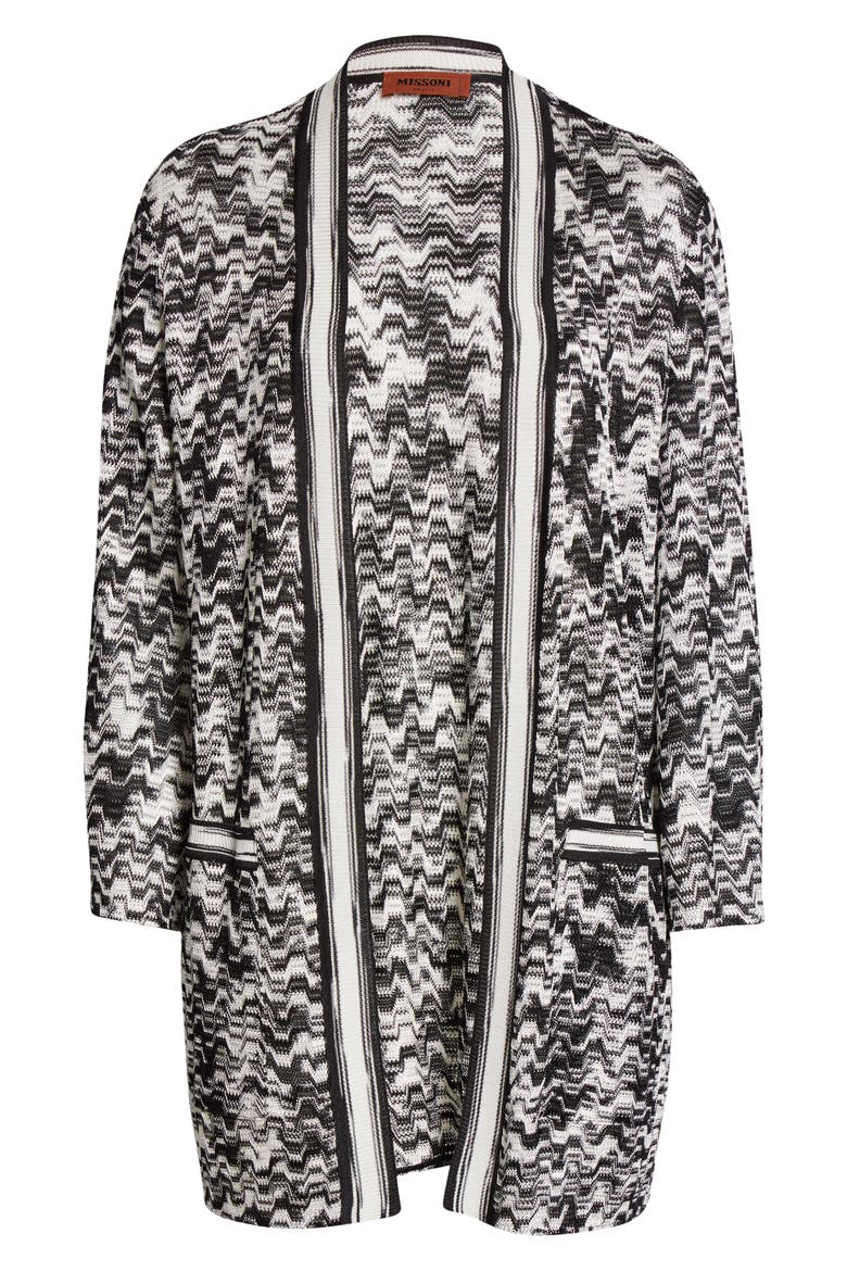 Contrast Trim Long Cardigan, Alternate, color, BLACK/ WHITE