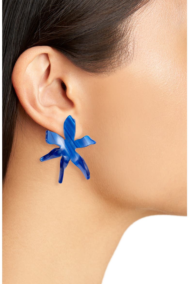 Water Lily Button Earrings, Alternate, color, ROYAL BLUE