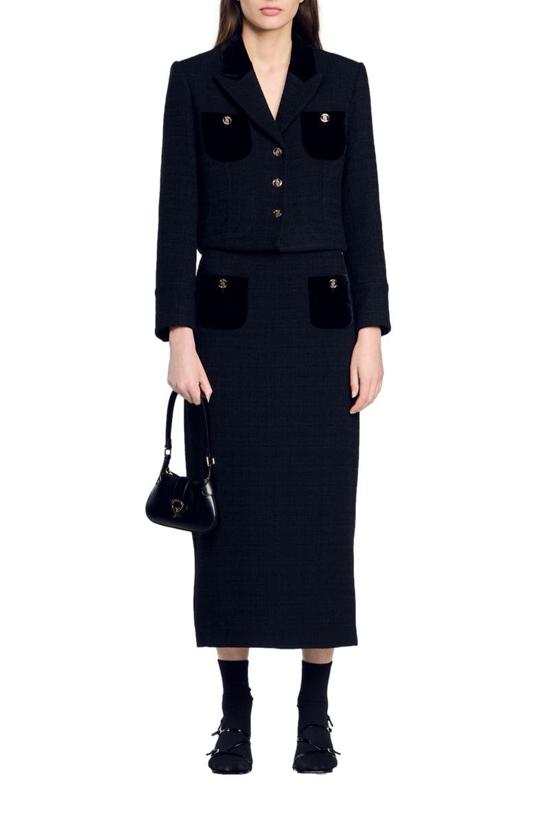 SANDRO Velvet tweed cropped jacket, Alternate, color,