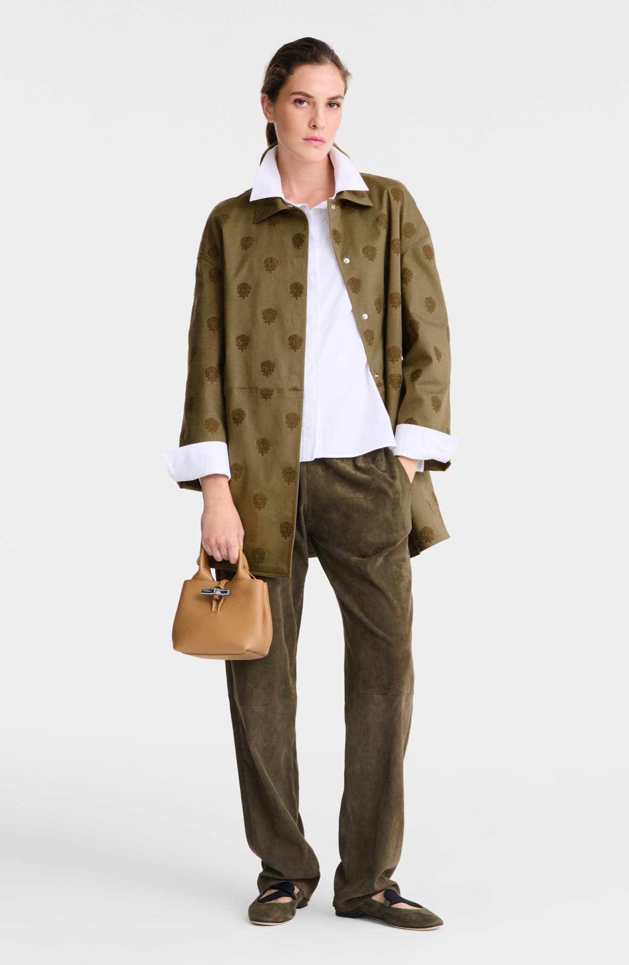 Longchamp Le Roseau Leather Top Handle Bag, Alternate, color, Walnut