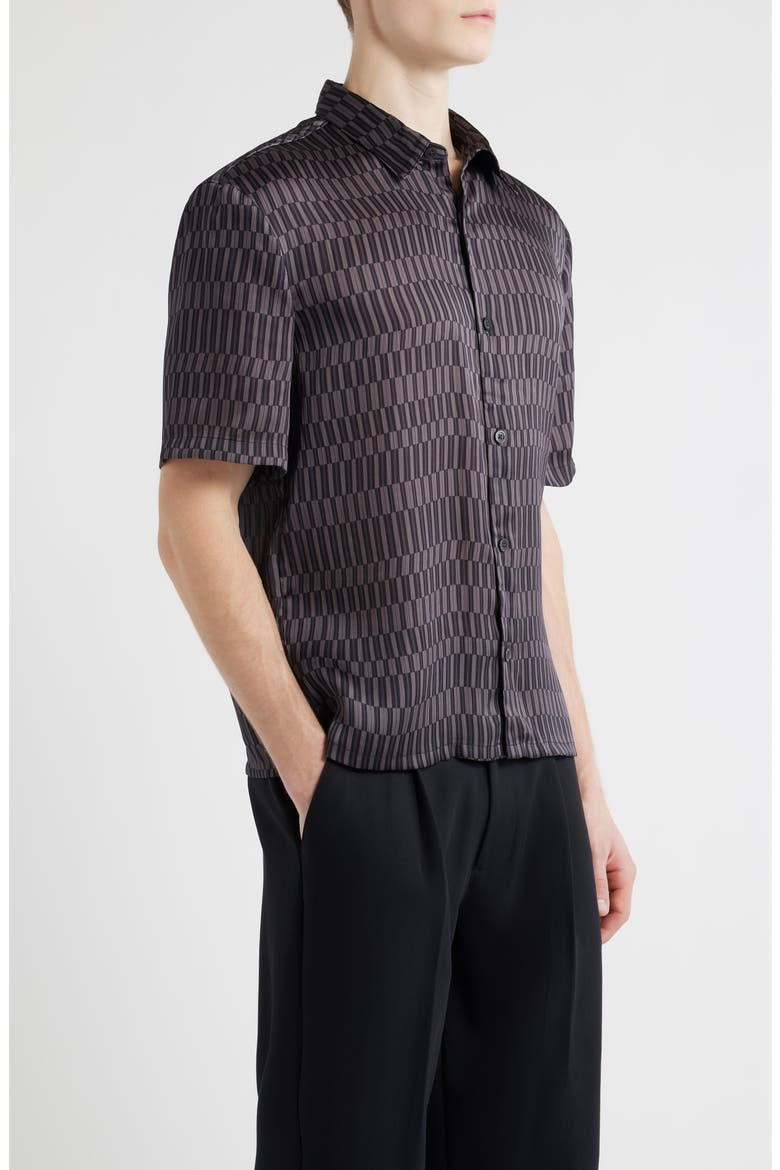 Oversize Geo Print Short Sleeve Button-Up Shirt, Alternate, color, BLACK ECCENTRIC LINES