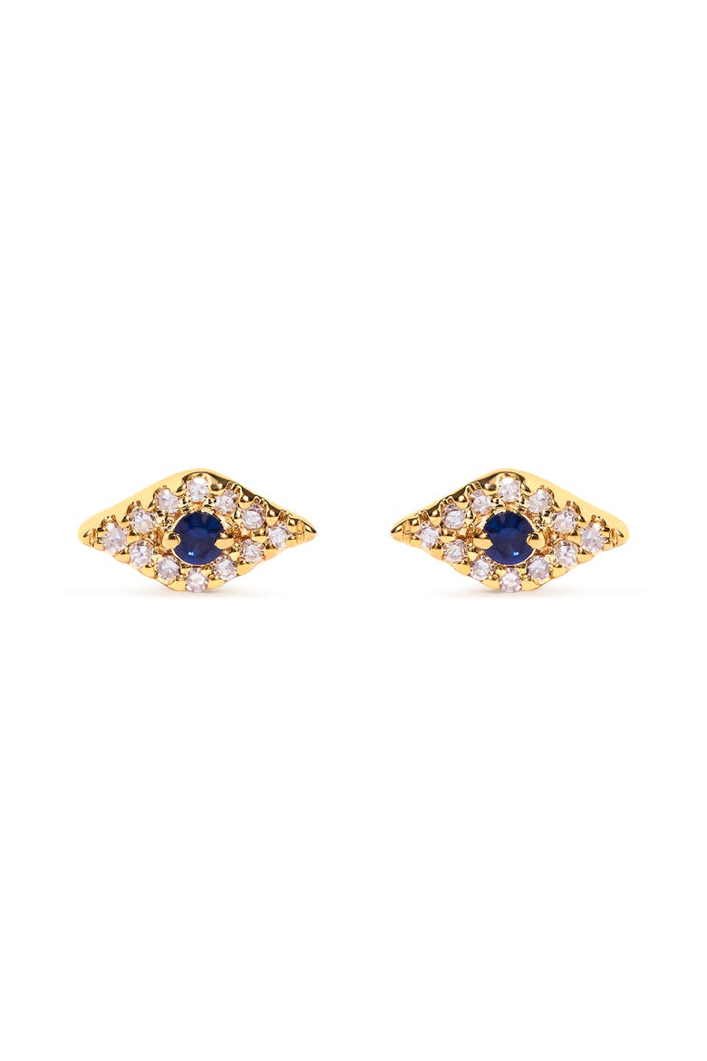 10K Yellow Gold Blue Sapphire and Diamond Accent Evil Eye Stud Earring, Main, color, Yellow