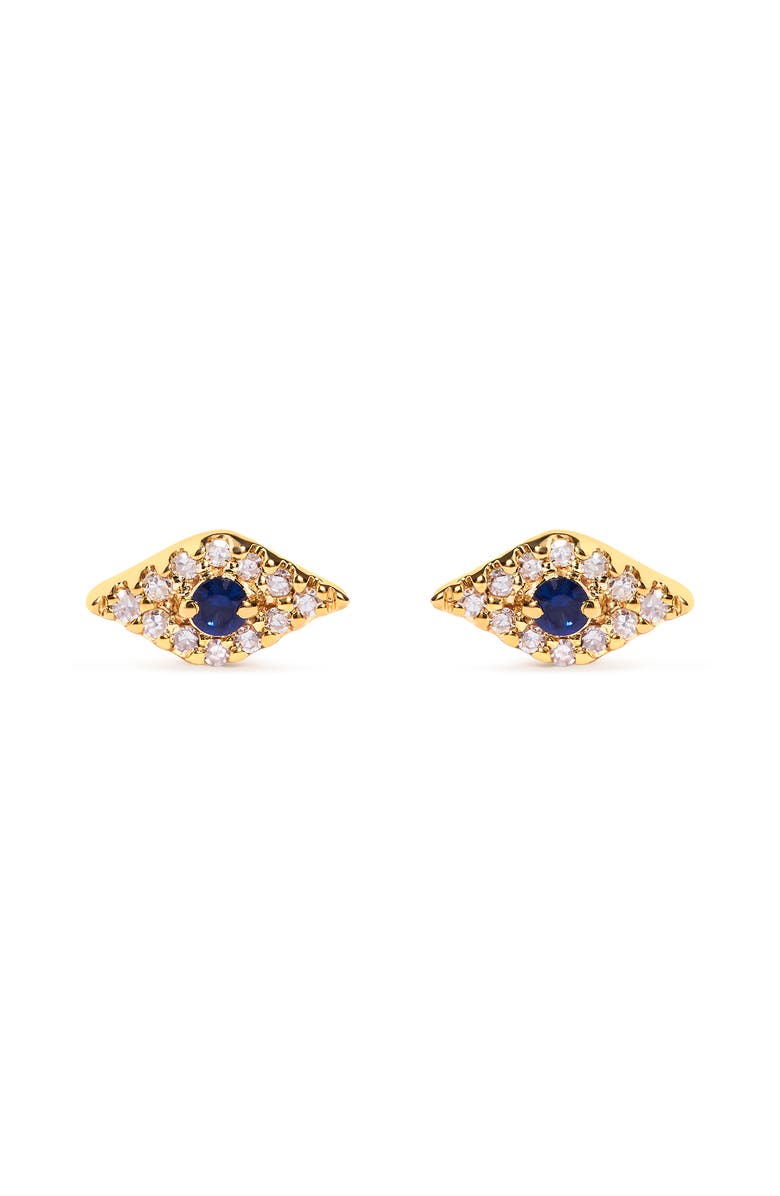 Haus of Brilliance 10K Yellow Gold Blue Sapphire and Diamond Accent Evil Eye Stud Earring, Main, color, Yellow