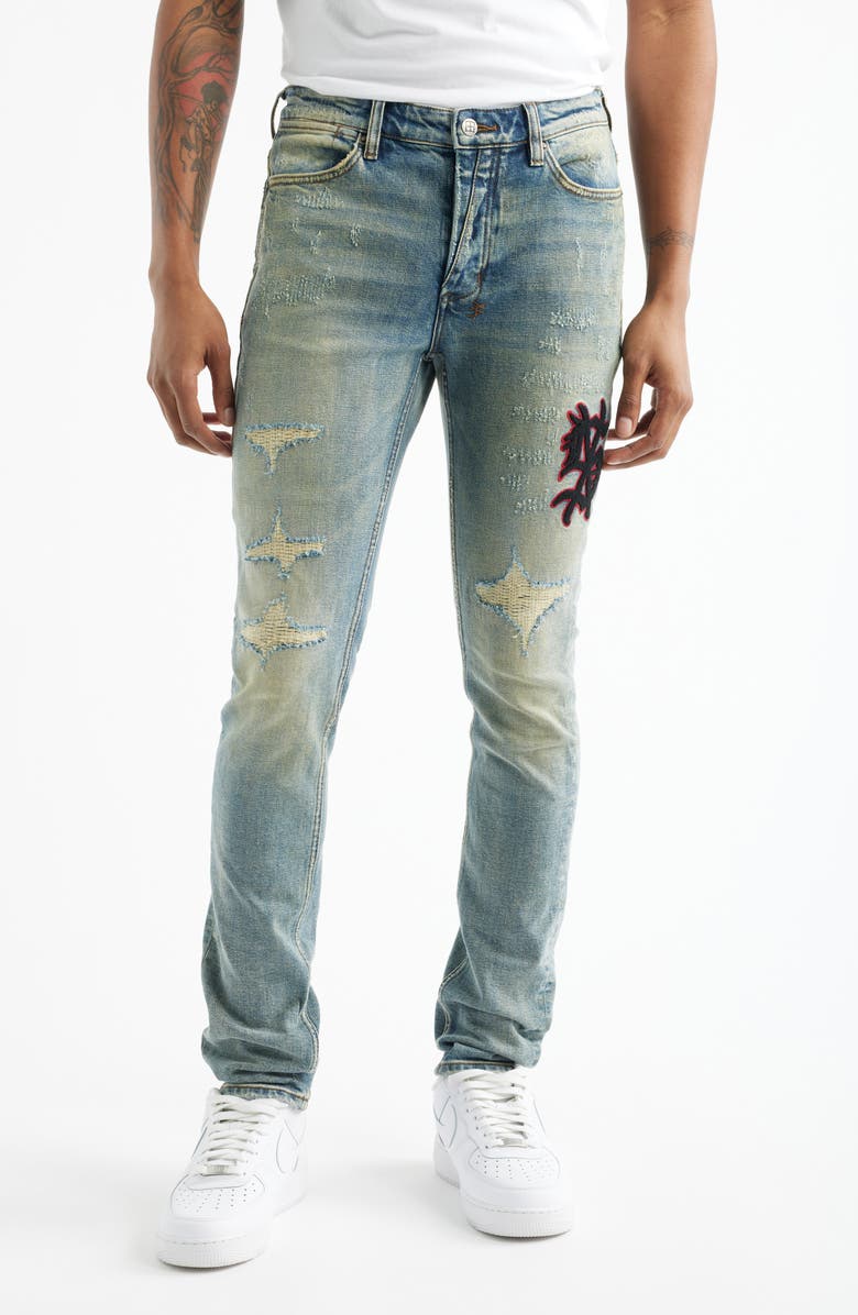 Ksubi Van Winkle Bleu Monday Repair Skinny Jeans, Main, color, Denim