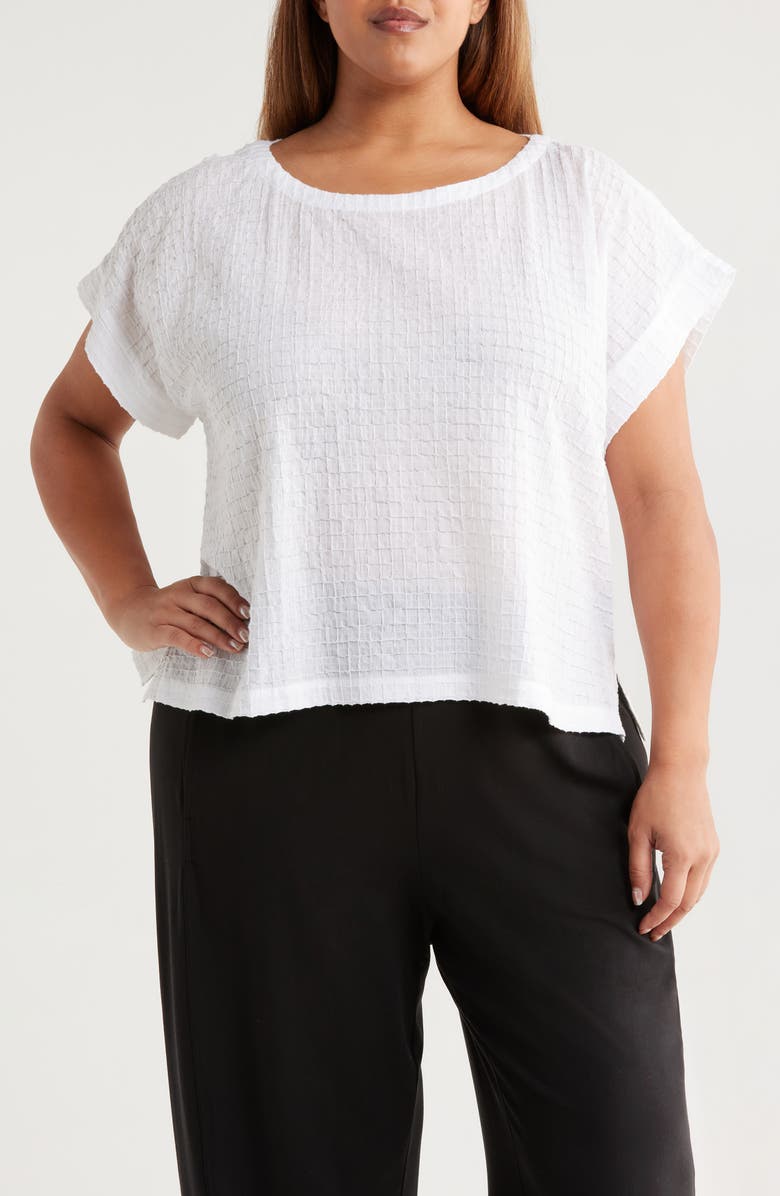 Eileen Fisher Boxy Boat Neck Organic Cotton Blend Top, Main, color, White