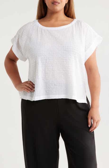 Eileen Fisher Boxy Boat Neck Organic Cotton Blend Top
