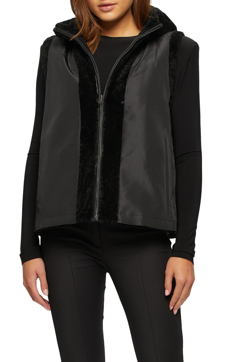 GORSKI Reversible Genuine Shearling Hooded Vest, Alternate, color, Black/Black