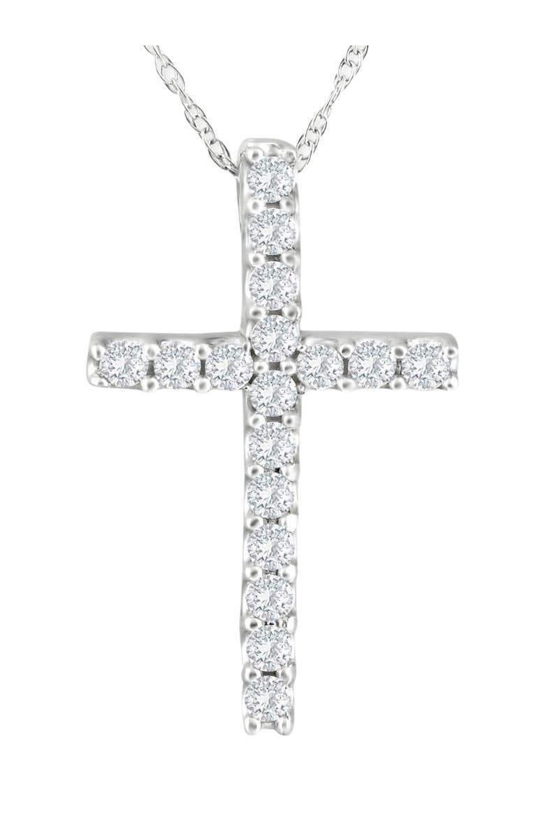 1/3 Ct Lab Diamond Cross Pendant Necklace 18" Gold 21mm Tall, Main, color, 10K White Gold
