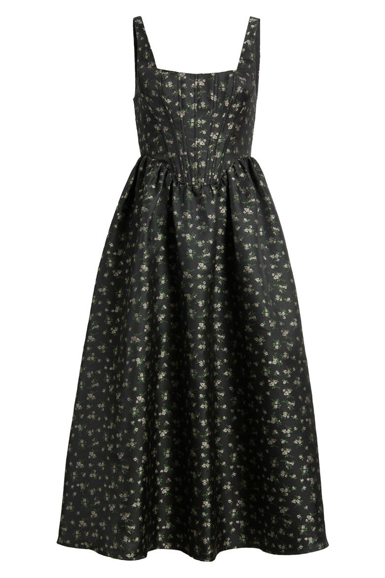 Celine Floral Corset Cocktail Midi Dress, Alternate, color, BLACK MULTI