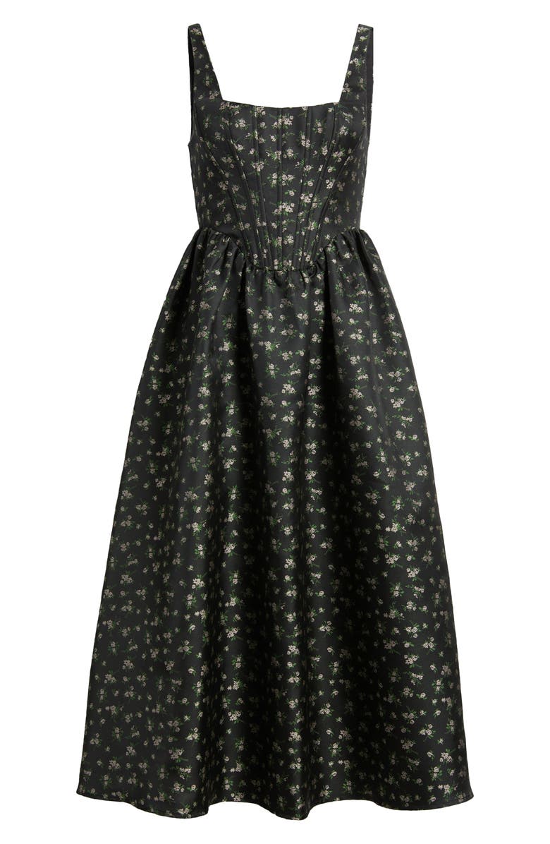 Lulus Celine Floral Corset Cocktail Midi Dress, Alternate, color, Black Multi