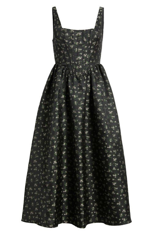 LULUS LULUS CELINE FLORAL CORSET COCKTAIL MIDI DRESS 